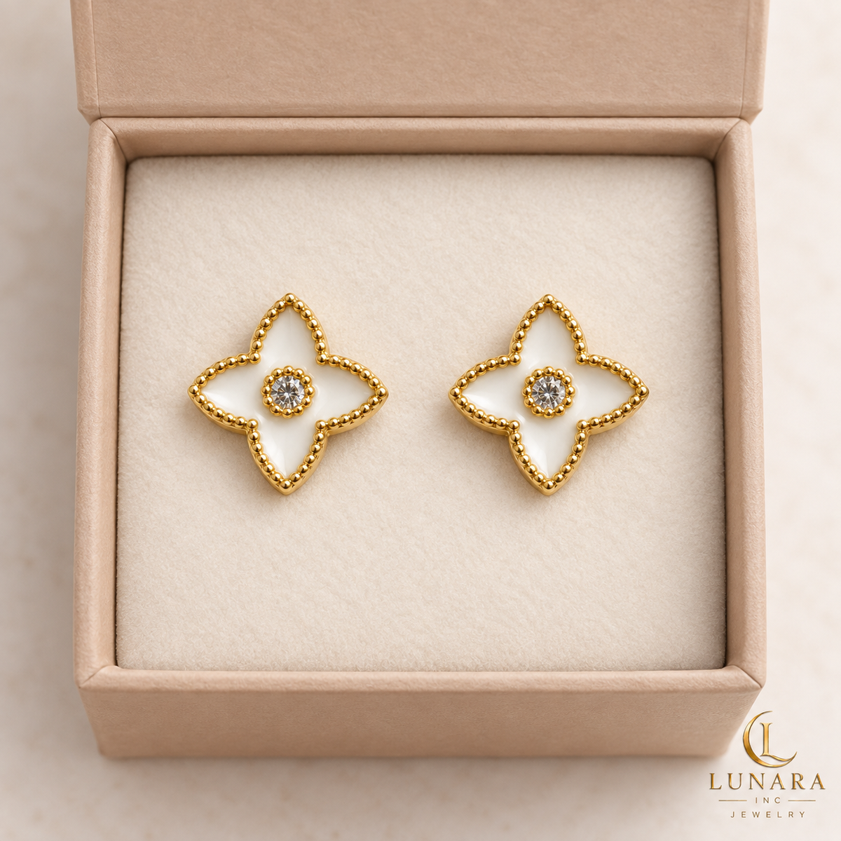 Mini White Enamel Flower Stud Earrings