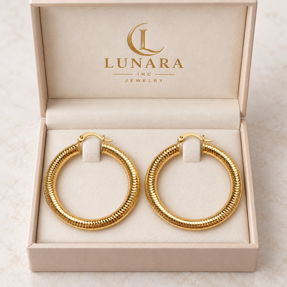 Gold Textured Tubular Hoop Earrings