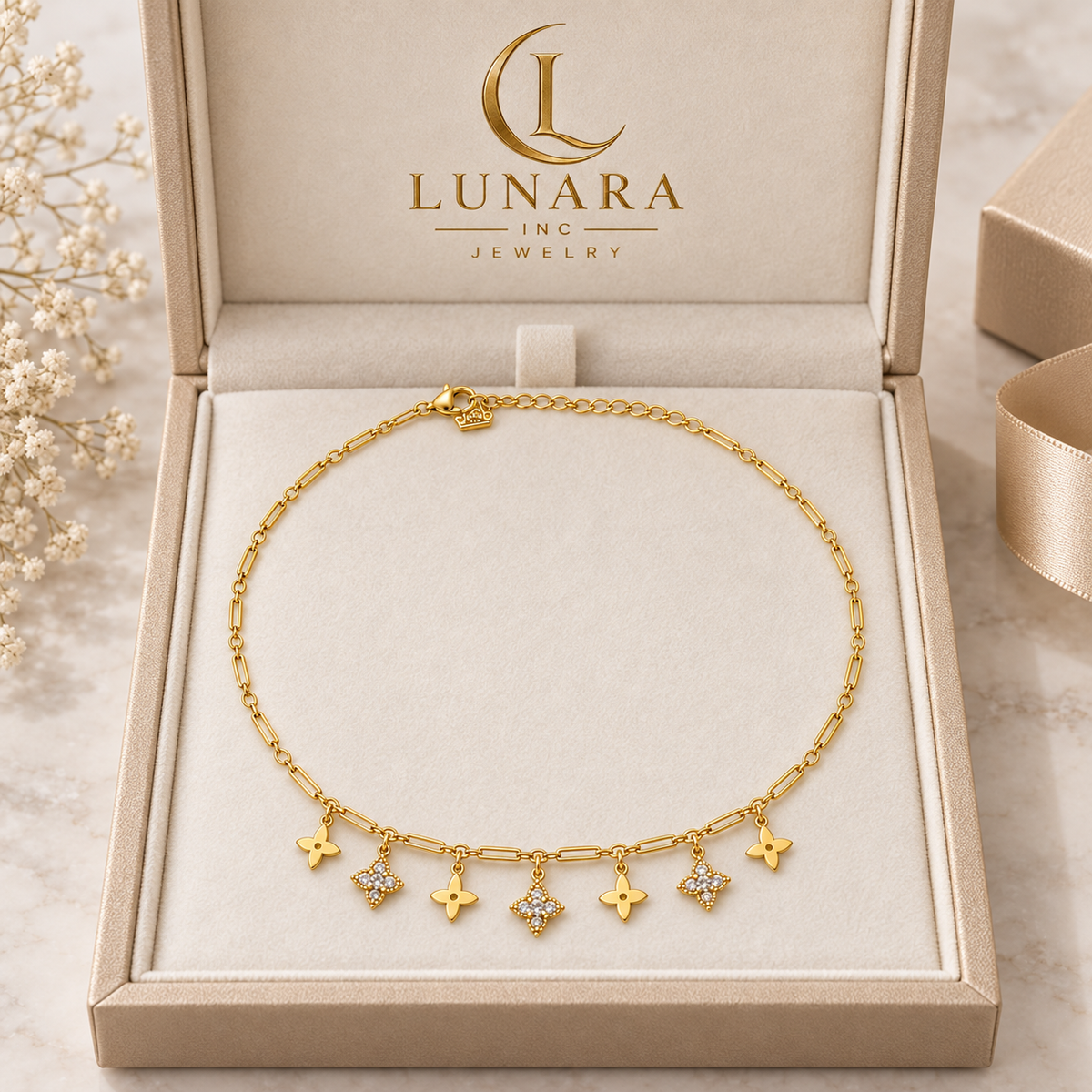 Golden Four-Point Charm Necklace
