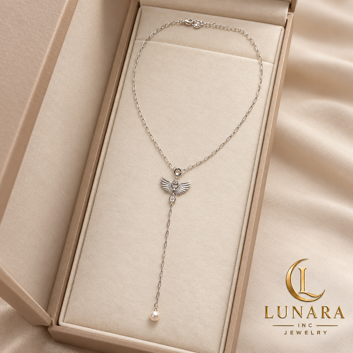 Silver Angel Lariat Necklace