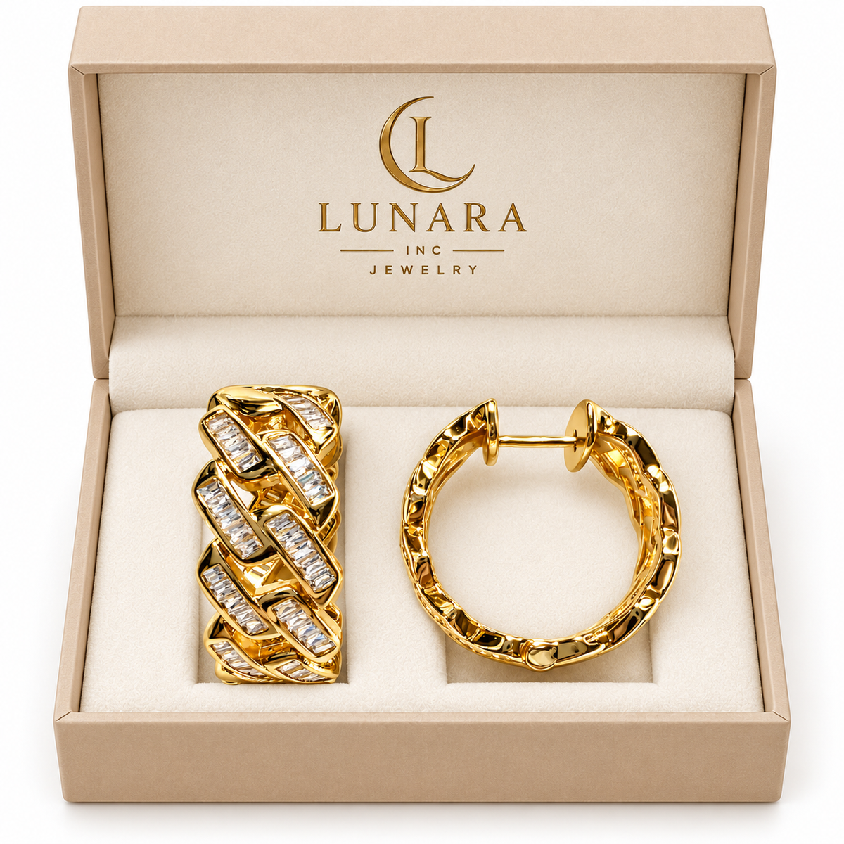 Braided Hoop Earrings with Rectangular Zirconias