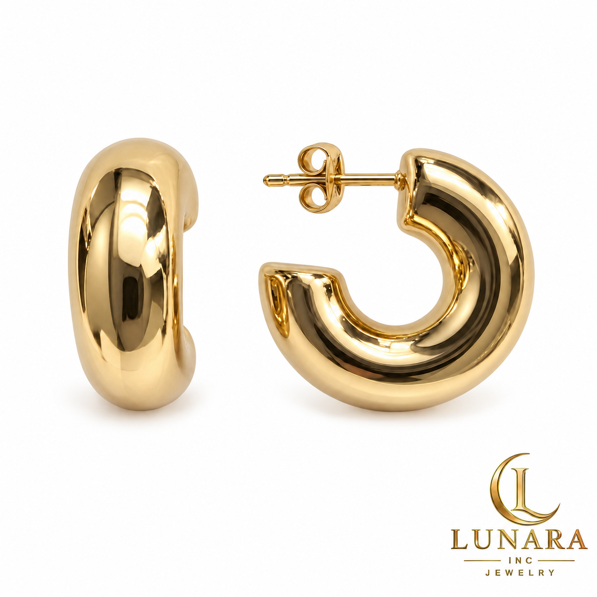 Chunky Polished Gold-Tone Hoop Earrings