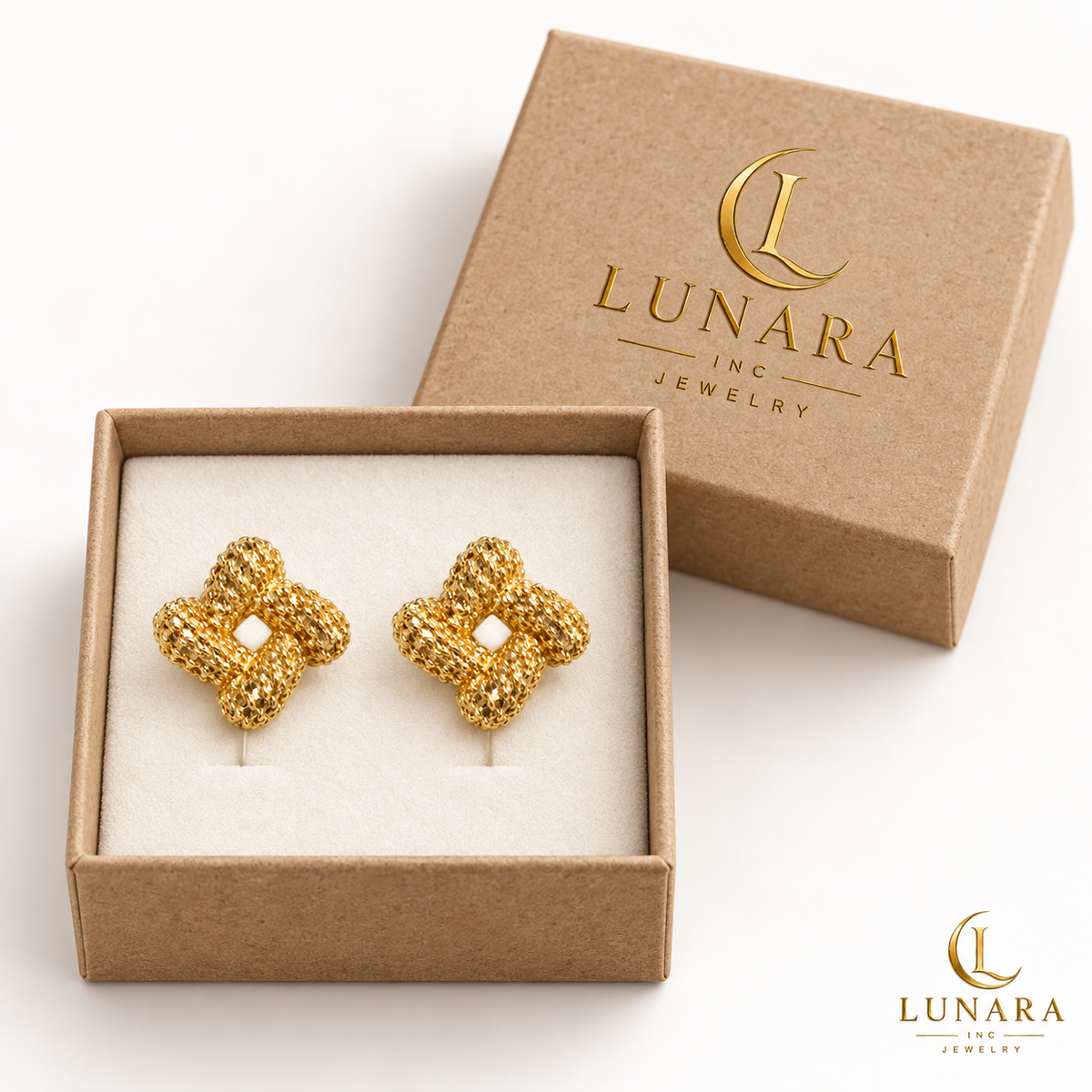 14K Gold Square Knot Stud Earrings