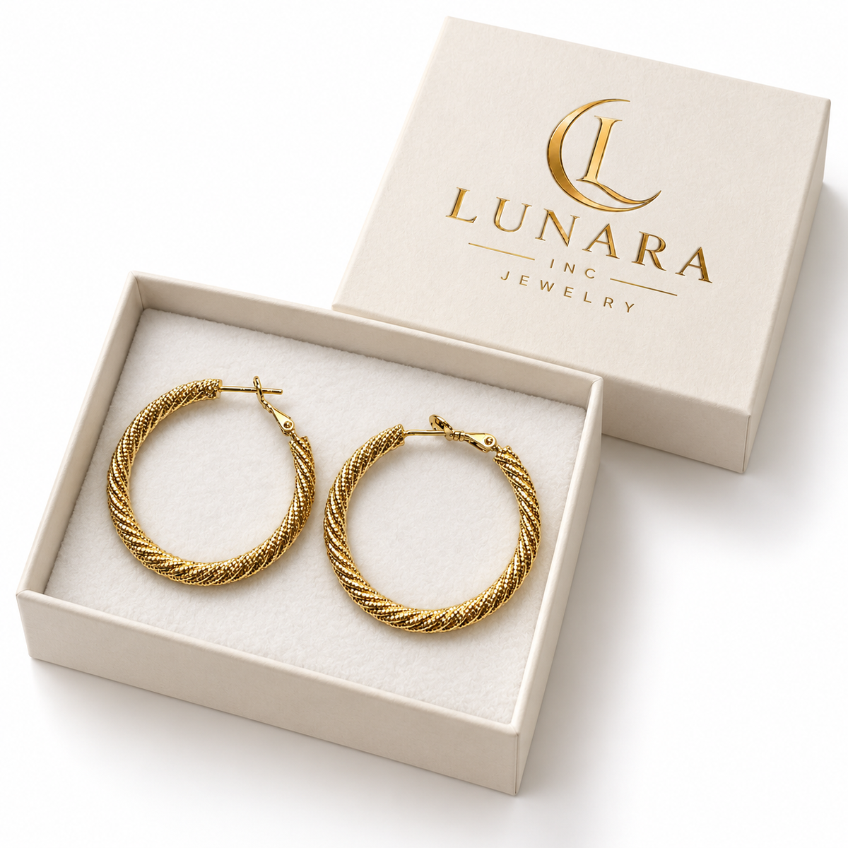 Twisted Texture Hoop Earrings – 14K Gold Tone