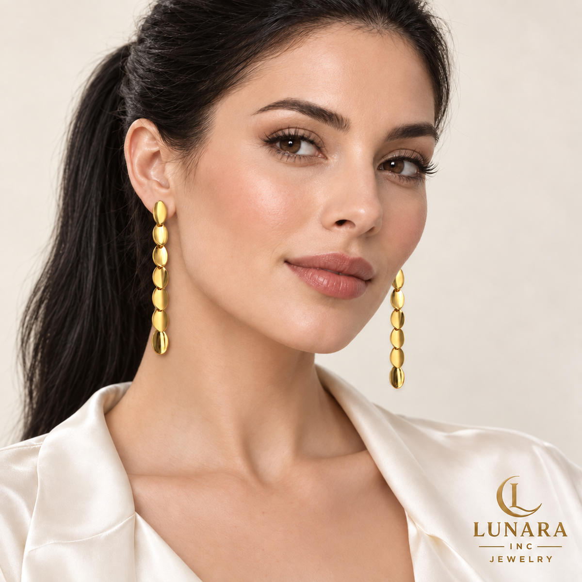 : Golden Oval Cascade Earrings