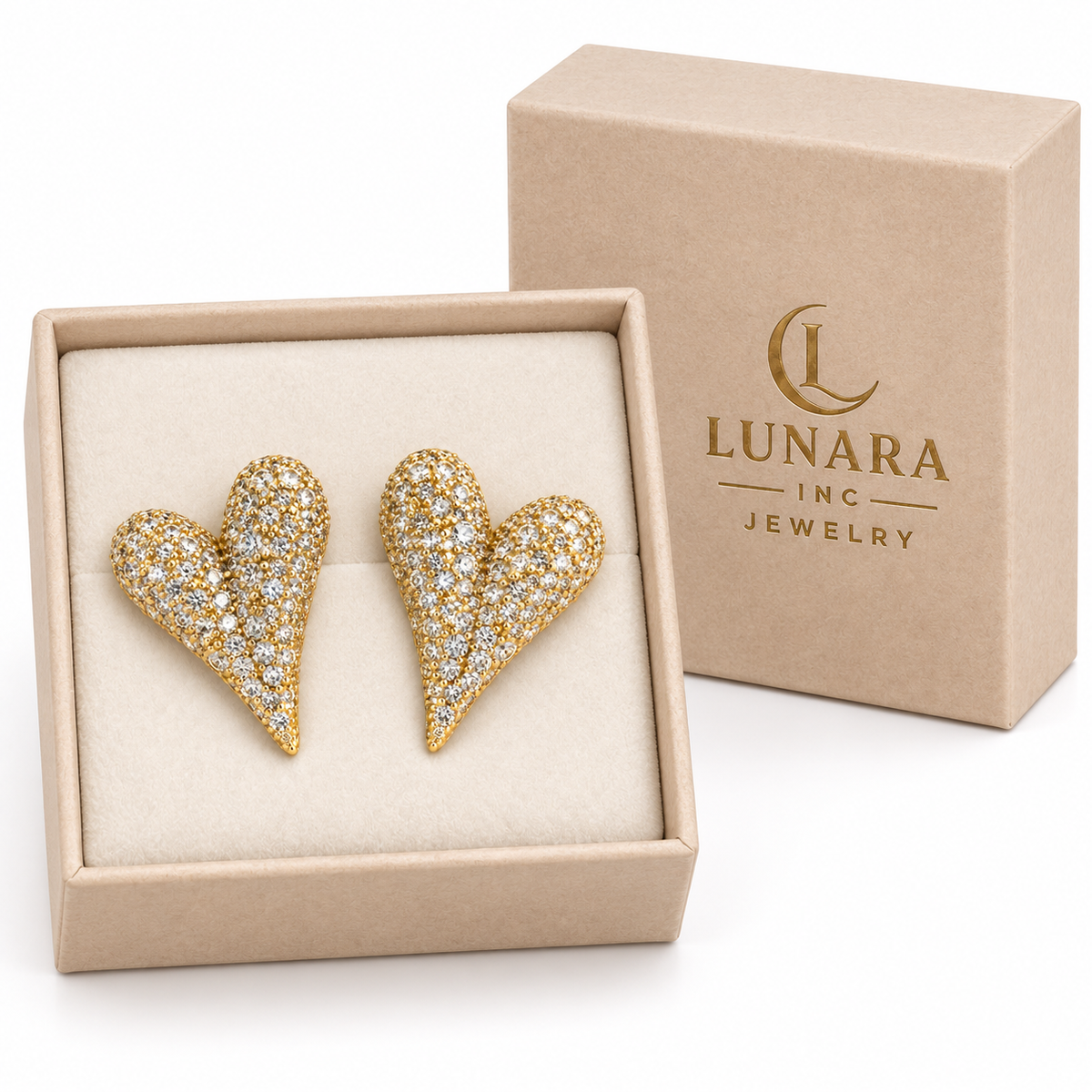 Sparkling Asymmetric Heart Stud Earrings