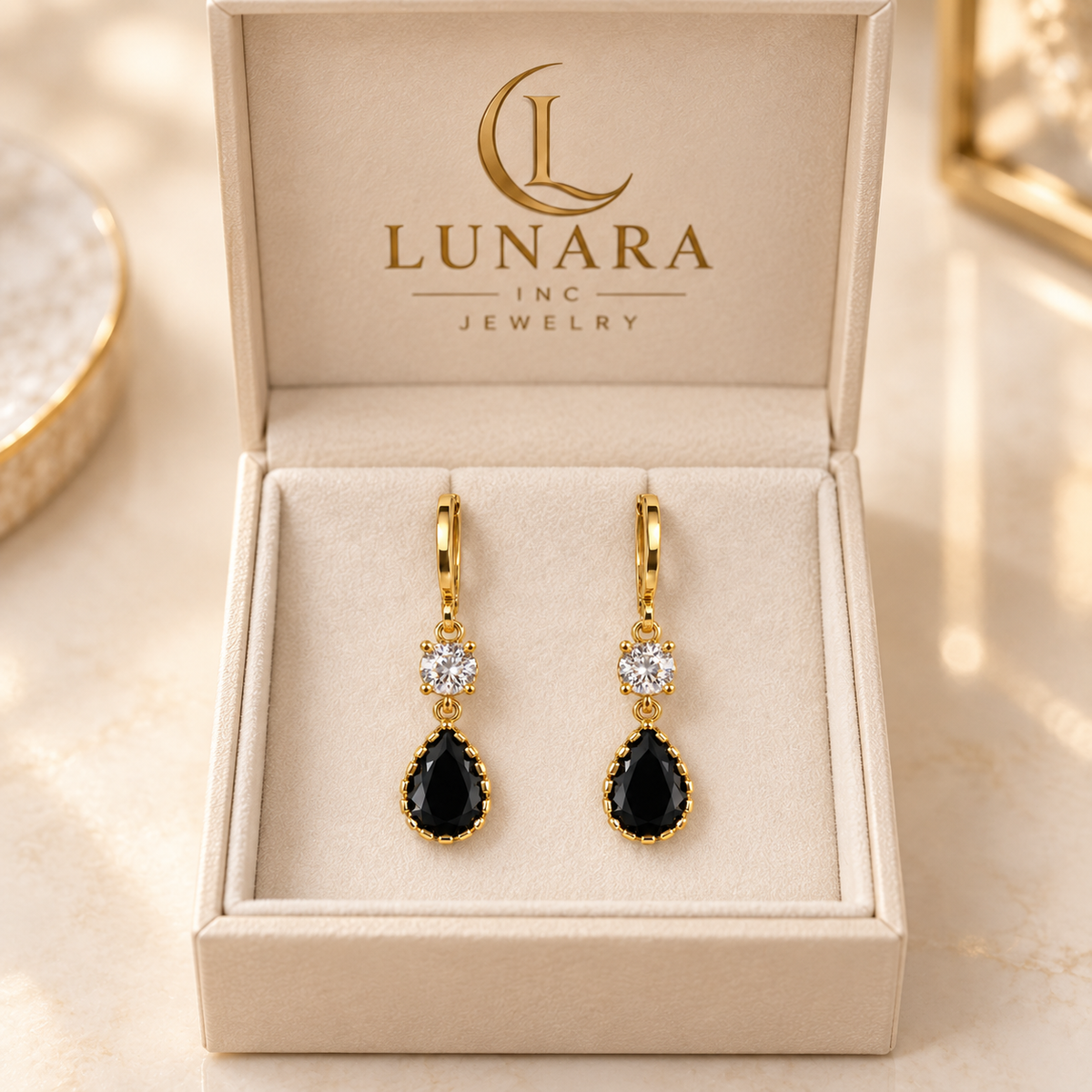 Black Teardrop Crystal Drop Earrings