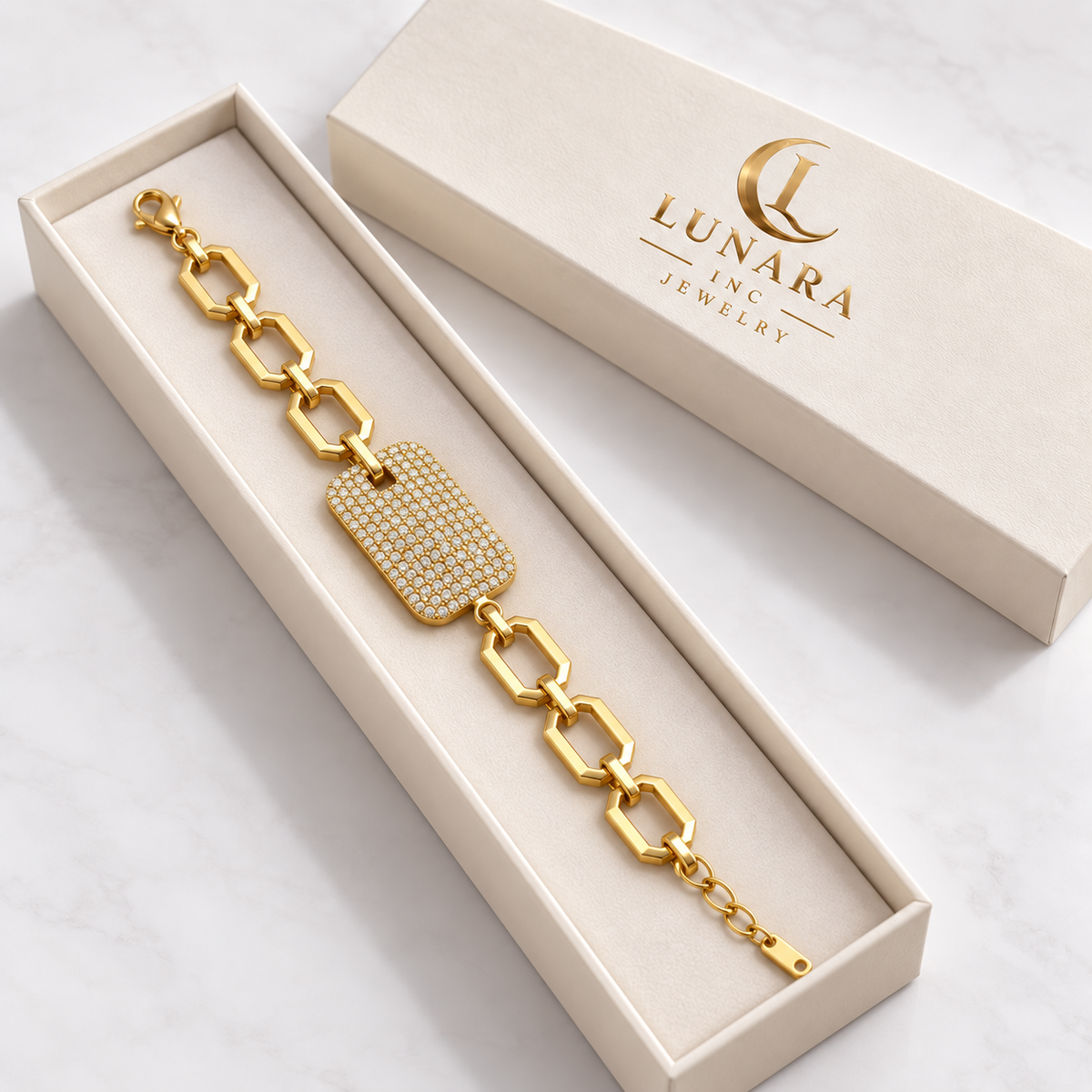 Radiant Zirconia Plaque Link Bracelet