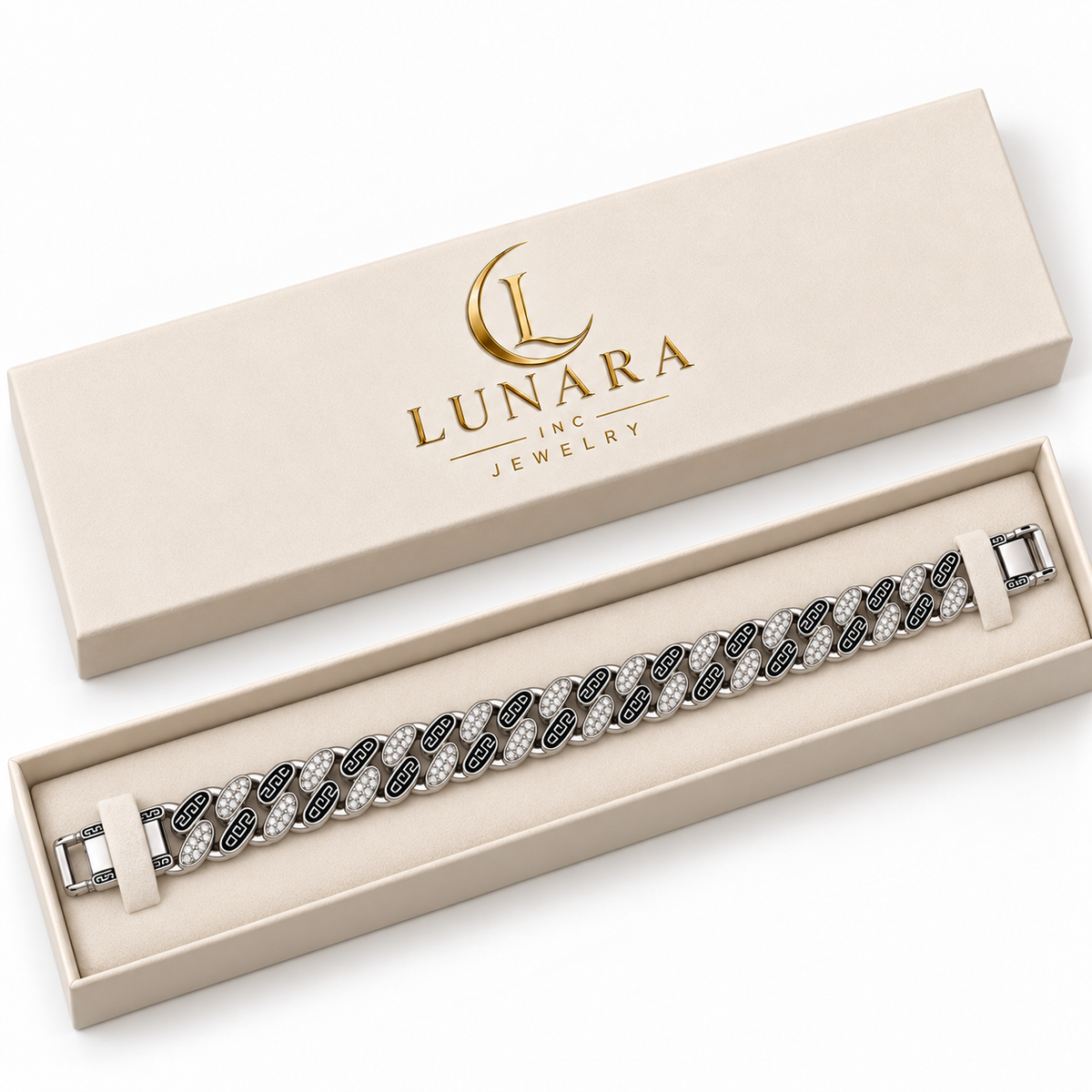 Silver Greek Key & Pavé Oval Bracelet