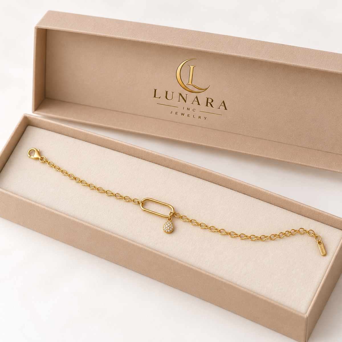 Gold Link Bracelet with Pavé Charm