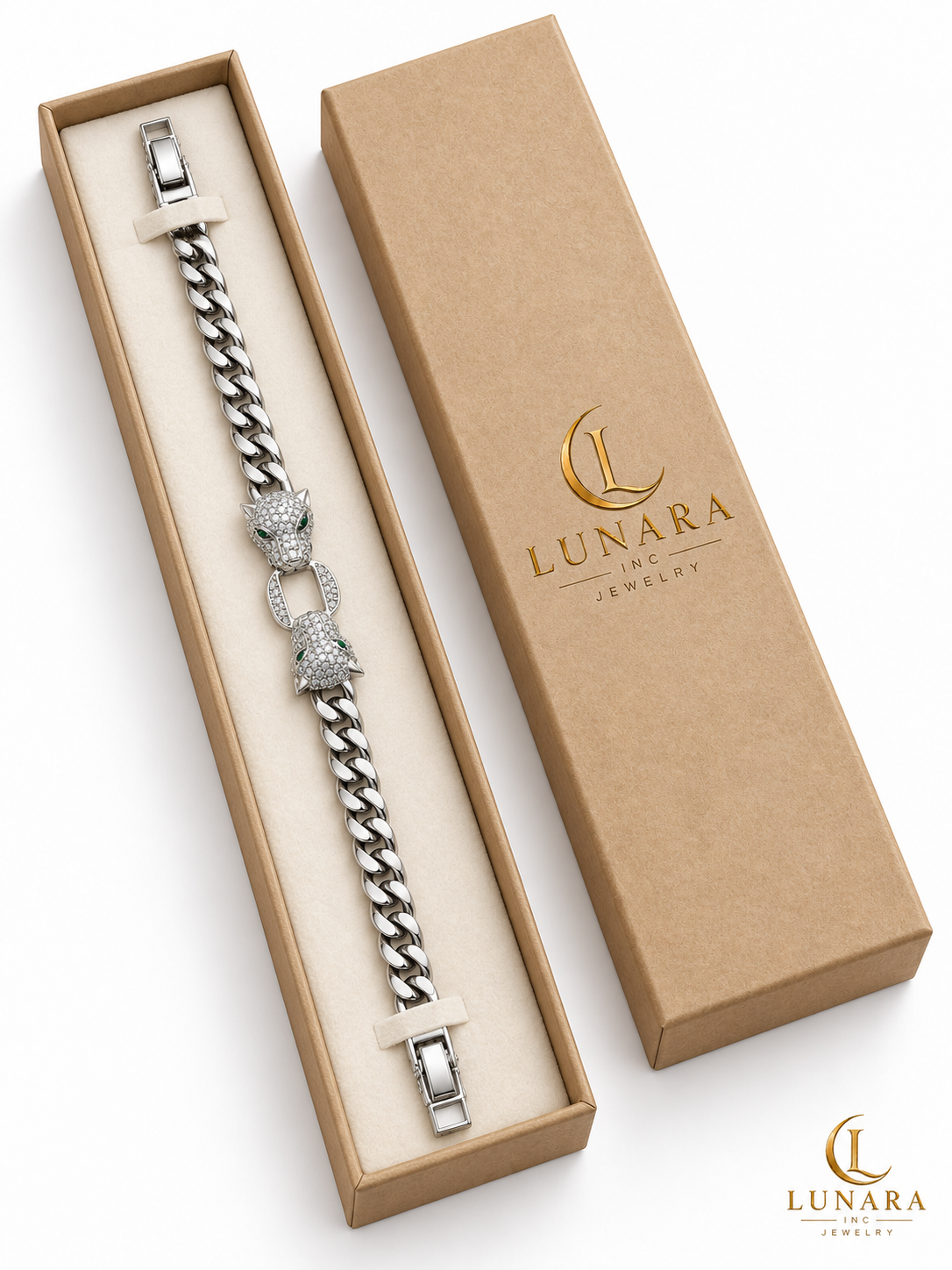 Silver-Tone Double Panther Zirconia Bracelet