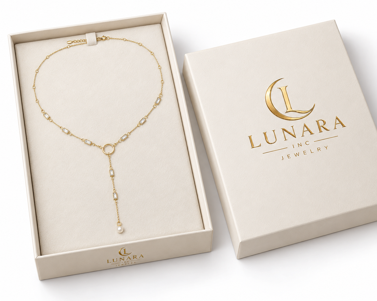 Crystal & Pearl Lariat Necklace