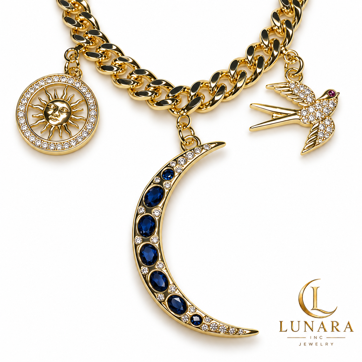 Celestial Moon & Sun Charm Necklace