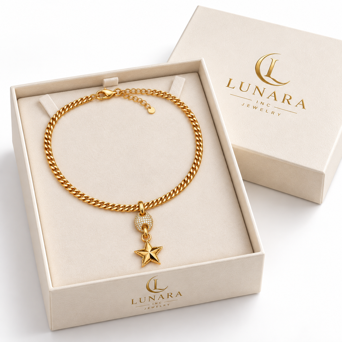 Golden Star Drop Cuban Chain Necklace