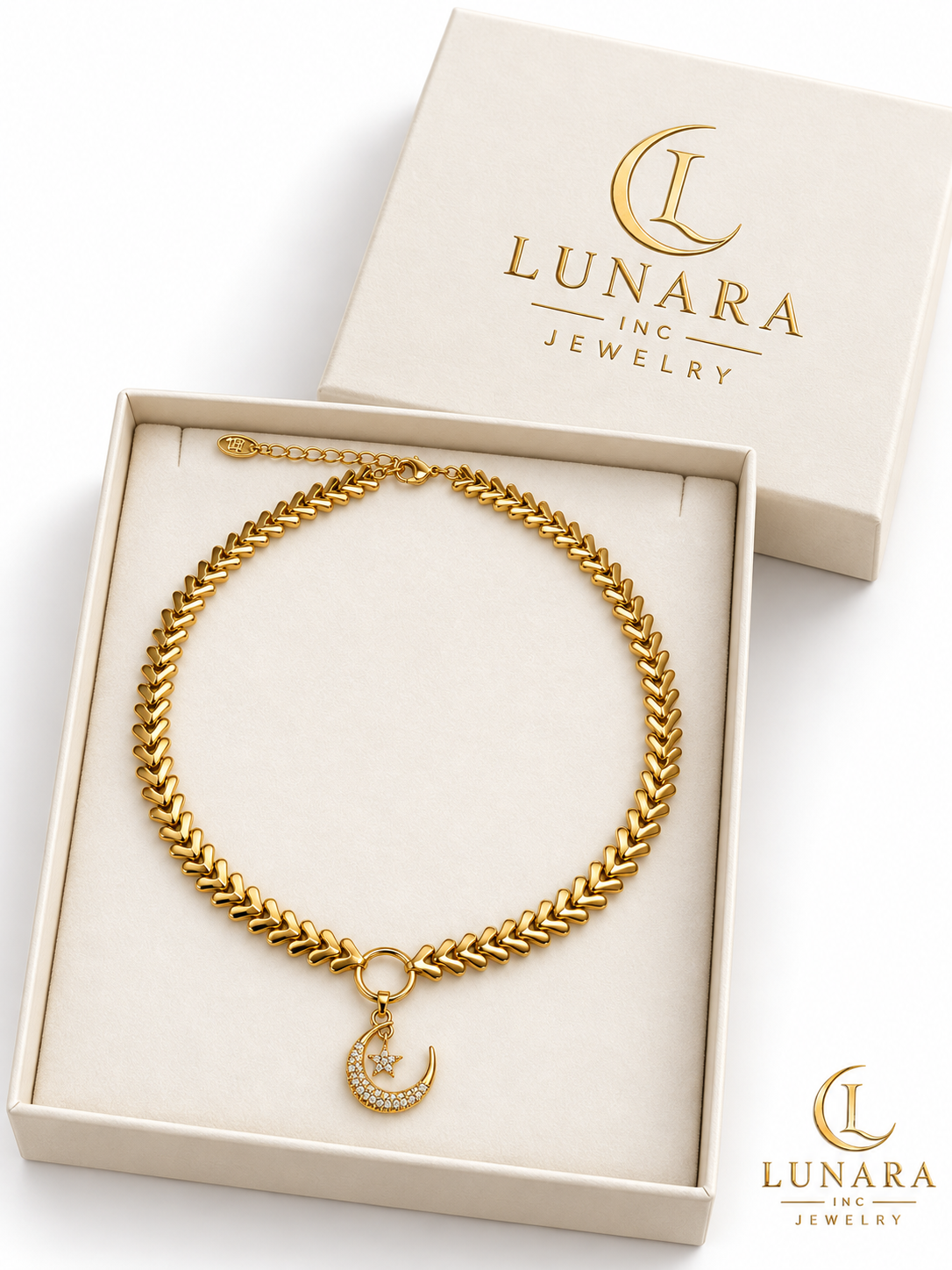 Celestial Moon & Star Chevron Necklace