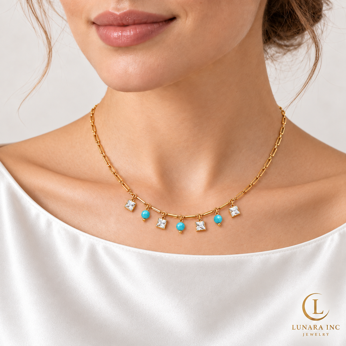 Aqua Glow Crystal Charm Necklace