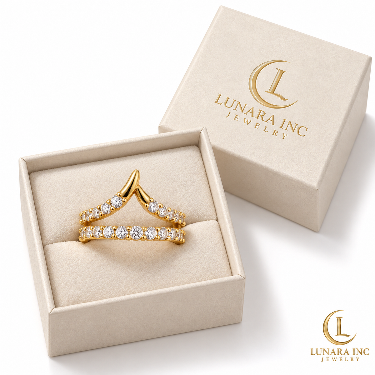 Golden Wishbone Double-Row Crystal Ring