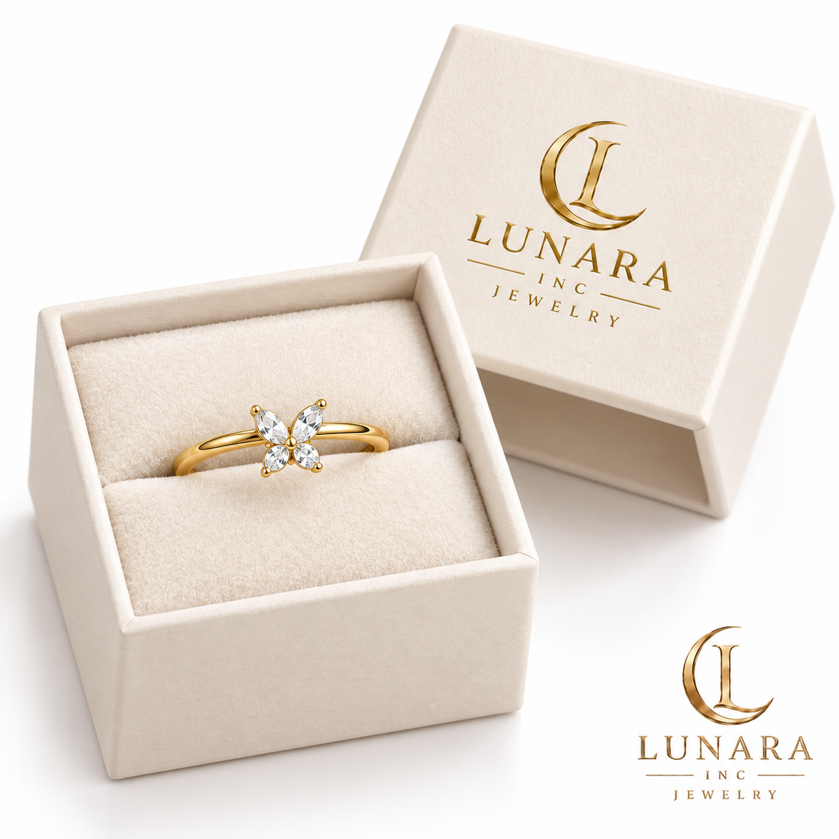 Golden Sparkle Butterfly Ring