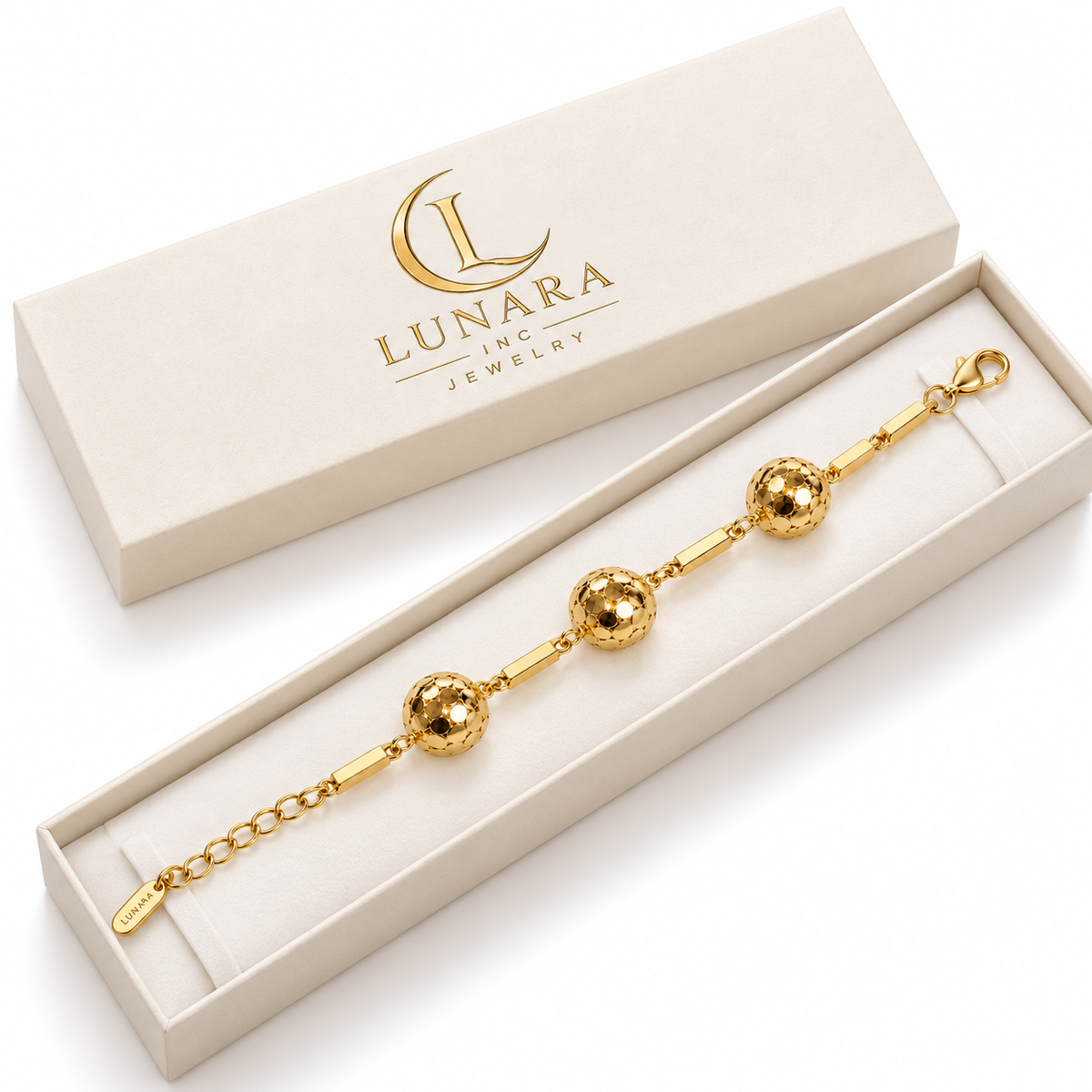 Golden Trio Textured Sphere Bracelet