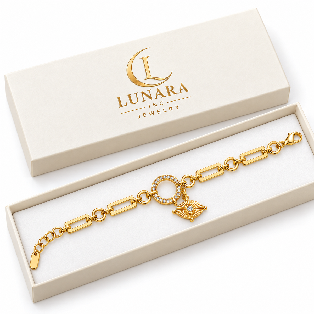 Golden Eye Rectangular Link Bracelet