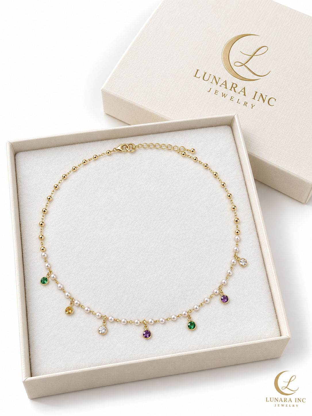 Petite Pearl & Multicolor Crystal Necklace
