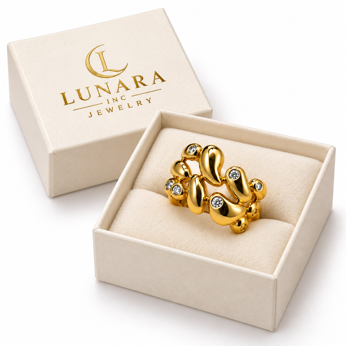 Lunara Sculpted Pebble Crystal Ring