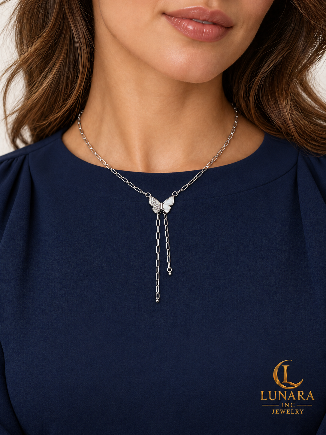 Silver-Tone Butterfly Lariat Chain