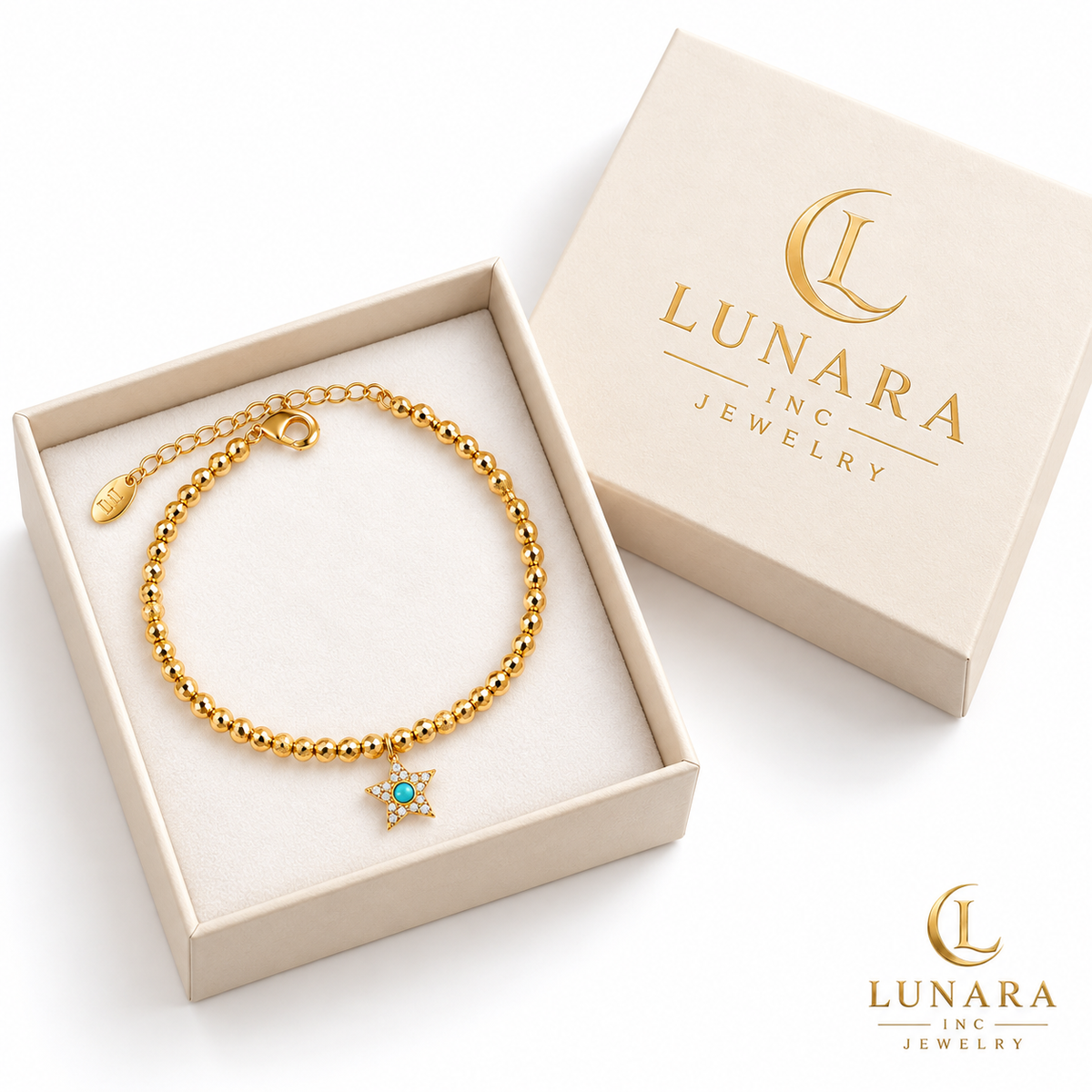 Celestial Blue Star Gold-Tone Beaded Bracelet