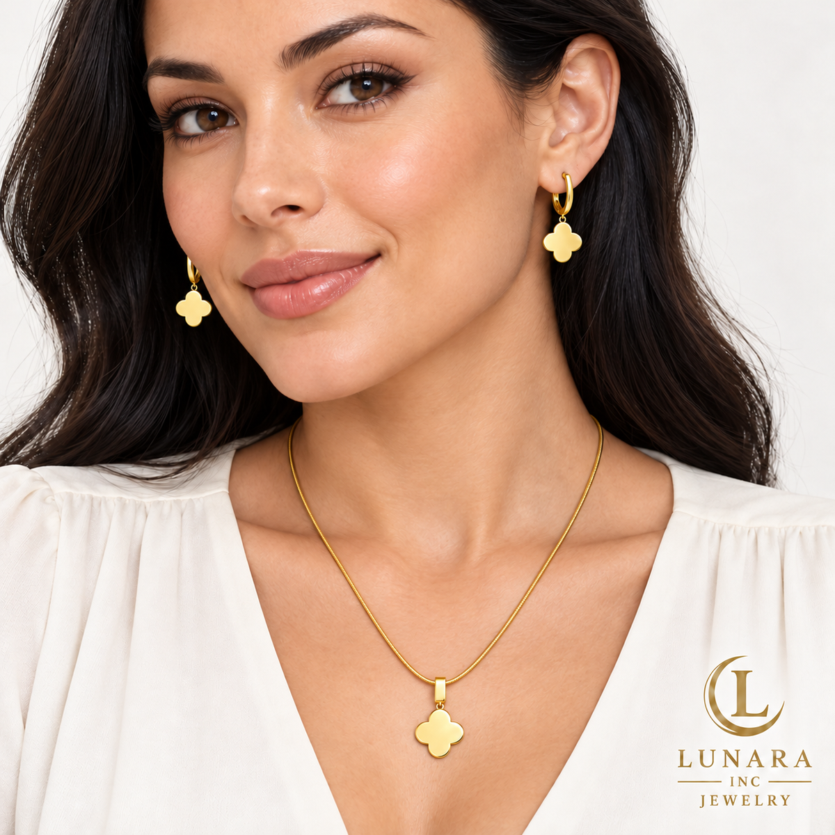Golden Blossom Pendant Chain & Earrings Set