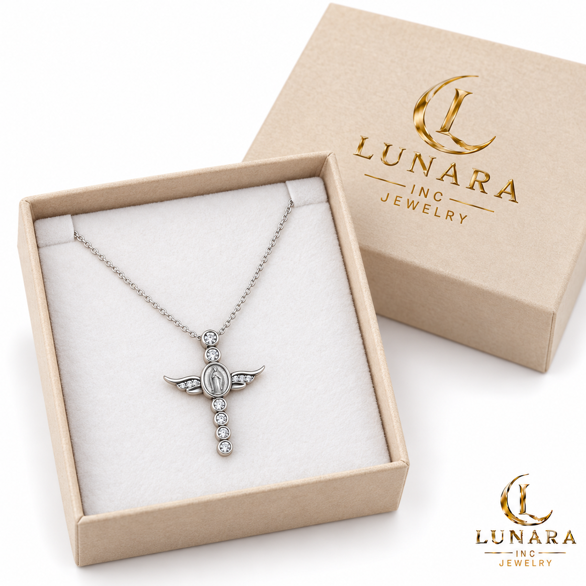 Our Lady of Guadalupe Winged Cross Necklace
