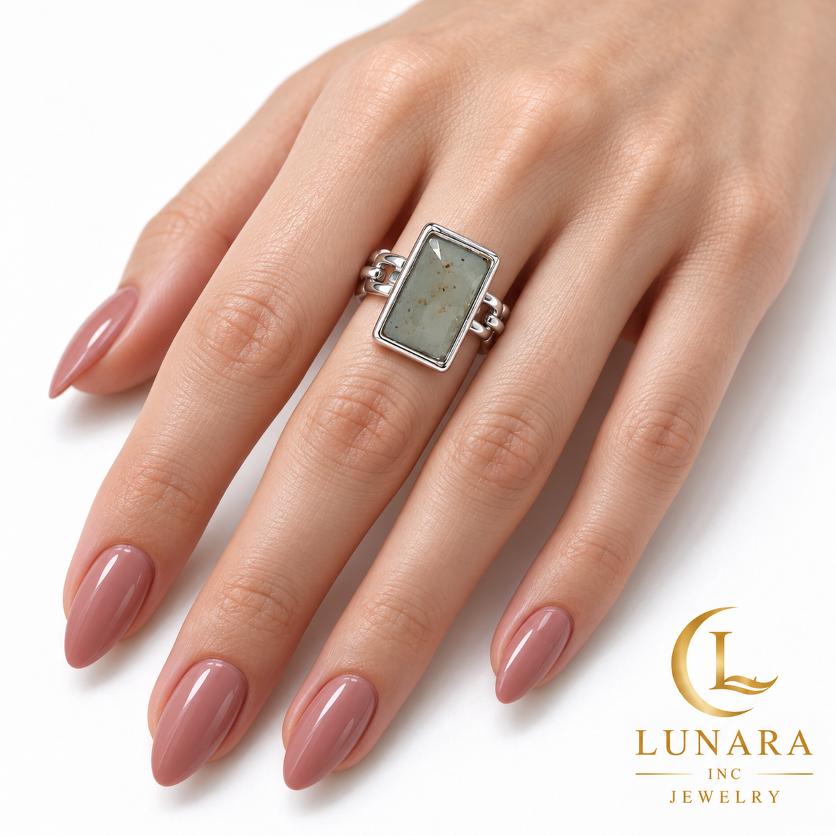 Rectangular Natural Stone Open Chain-Link Ring