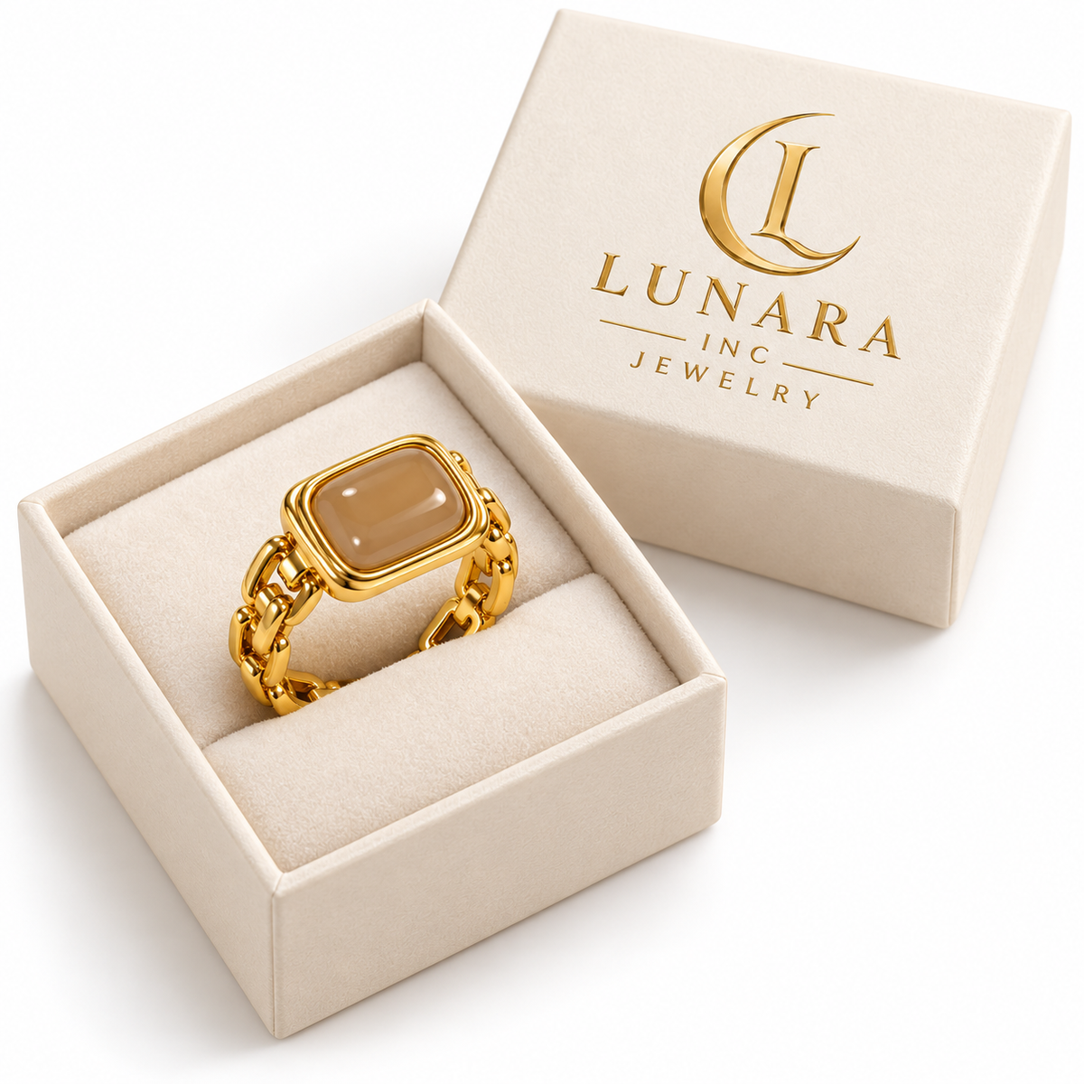 Cappuccino Stone Open Chain-Link Ring