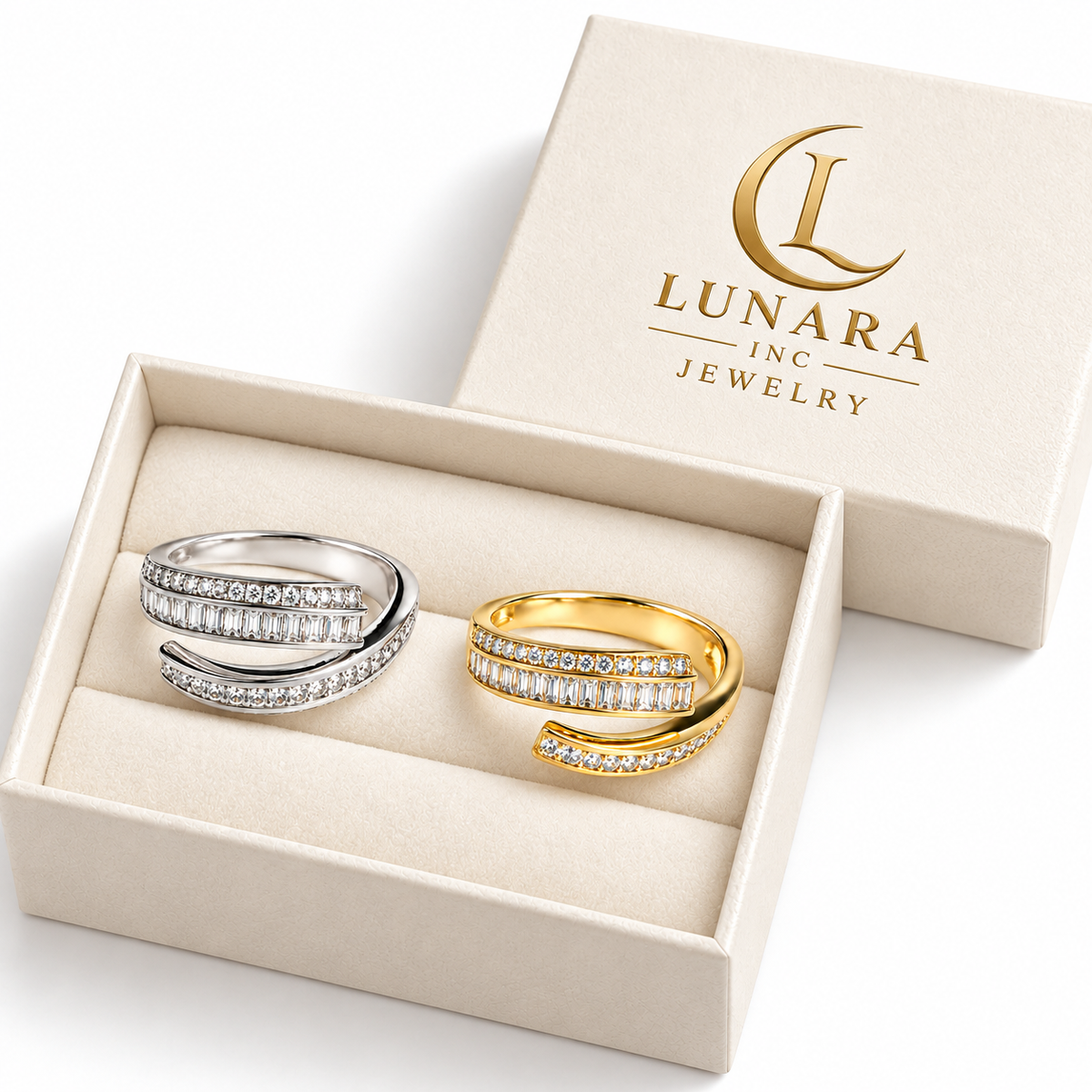 Baguette & Round Stone Open Wrap Ring