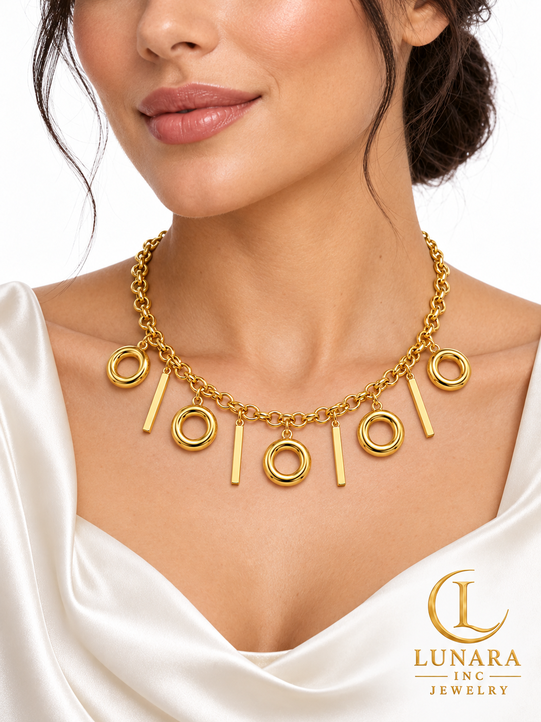 Golden Circles & Bars Rolo Chain