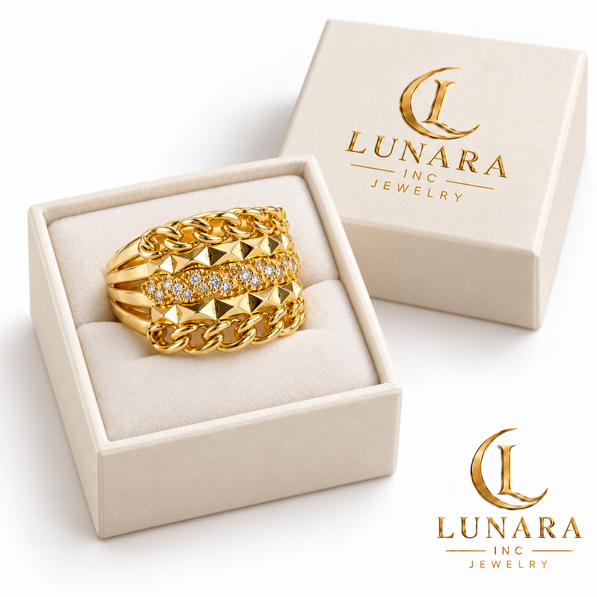 Lunara Luxe Five-Row Gold-Tone Statement Ring