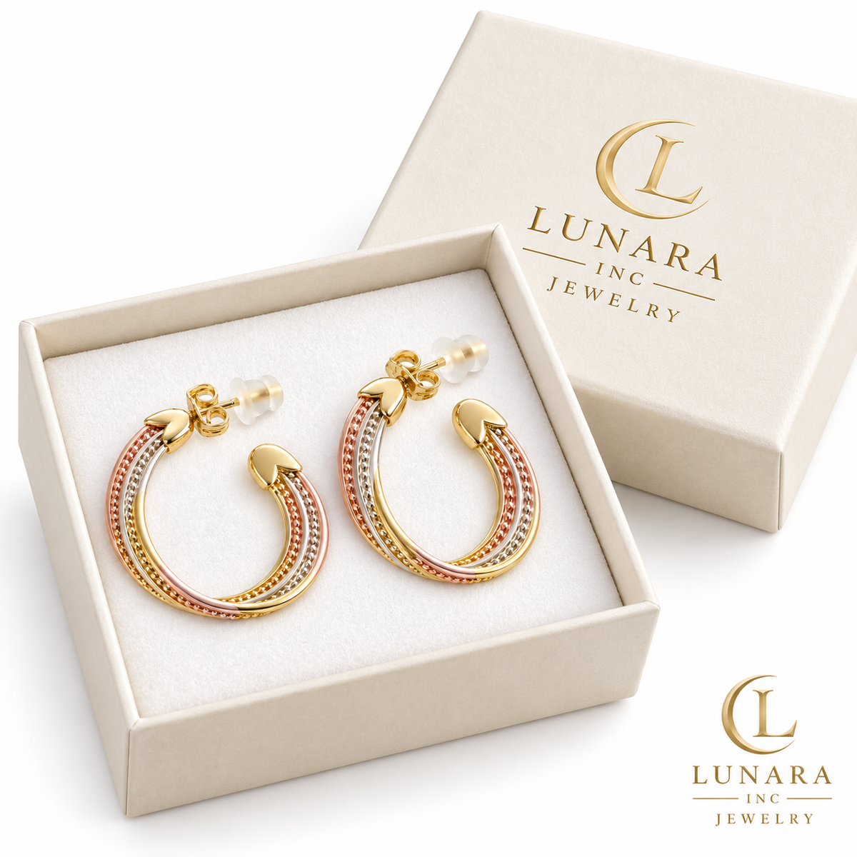 Tri-Tone Twisted Hoop Earrings