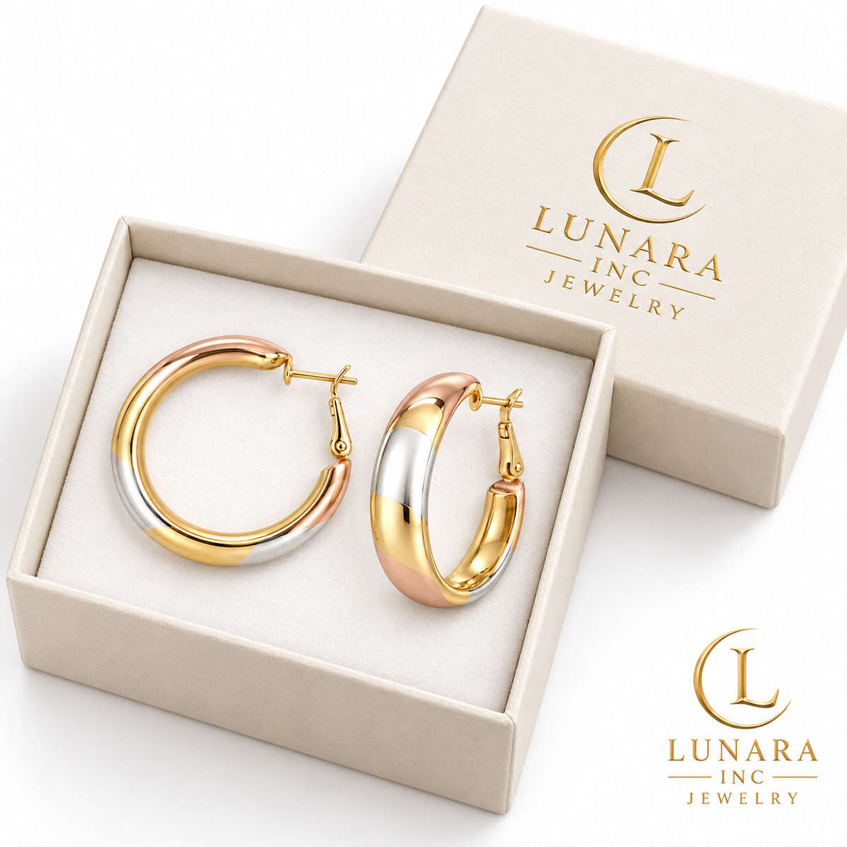 Polished Tri-Tone Hoop Earrings