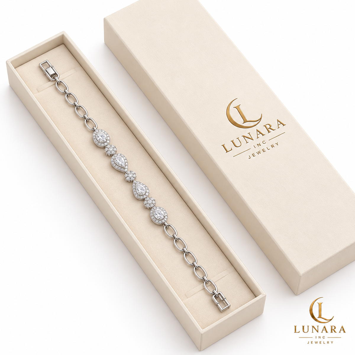 Silver Halo Sparkle Oval-Link Bracelet