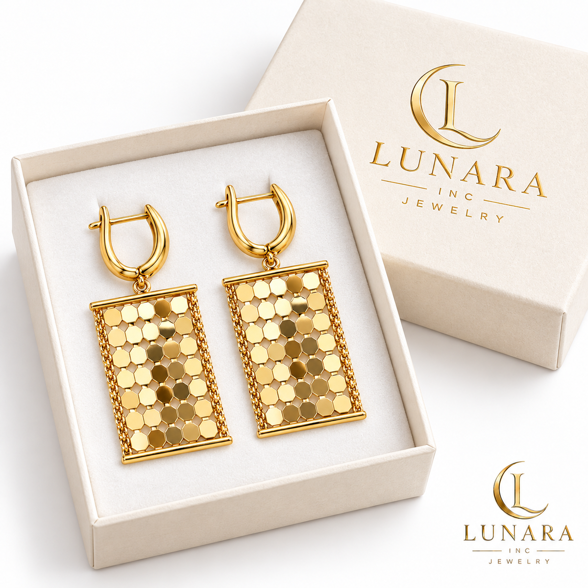 Golden Mosaic Rectangular Drop Earrings