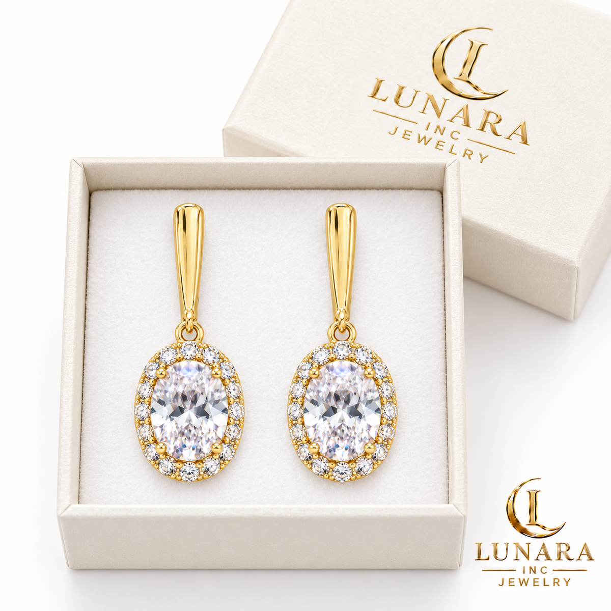 Oval Halo Crystal Drop Earrings
