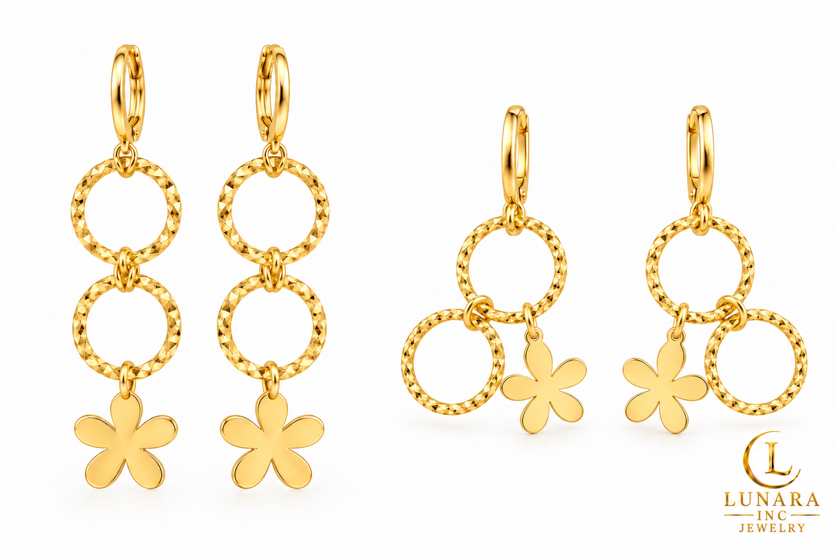 Golden Bloom Double-Ring Earrings — Long & Short Styles