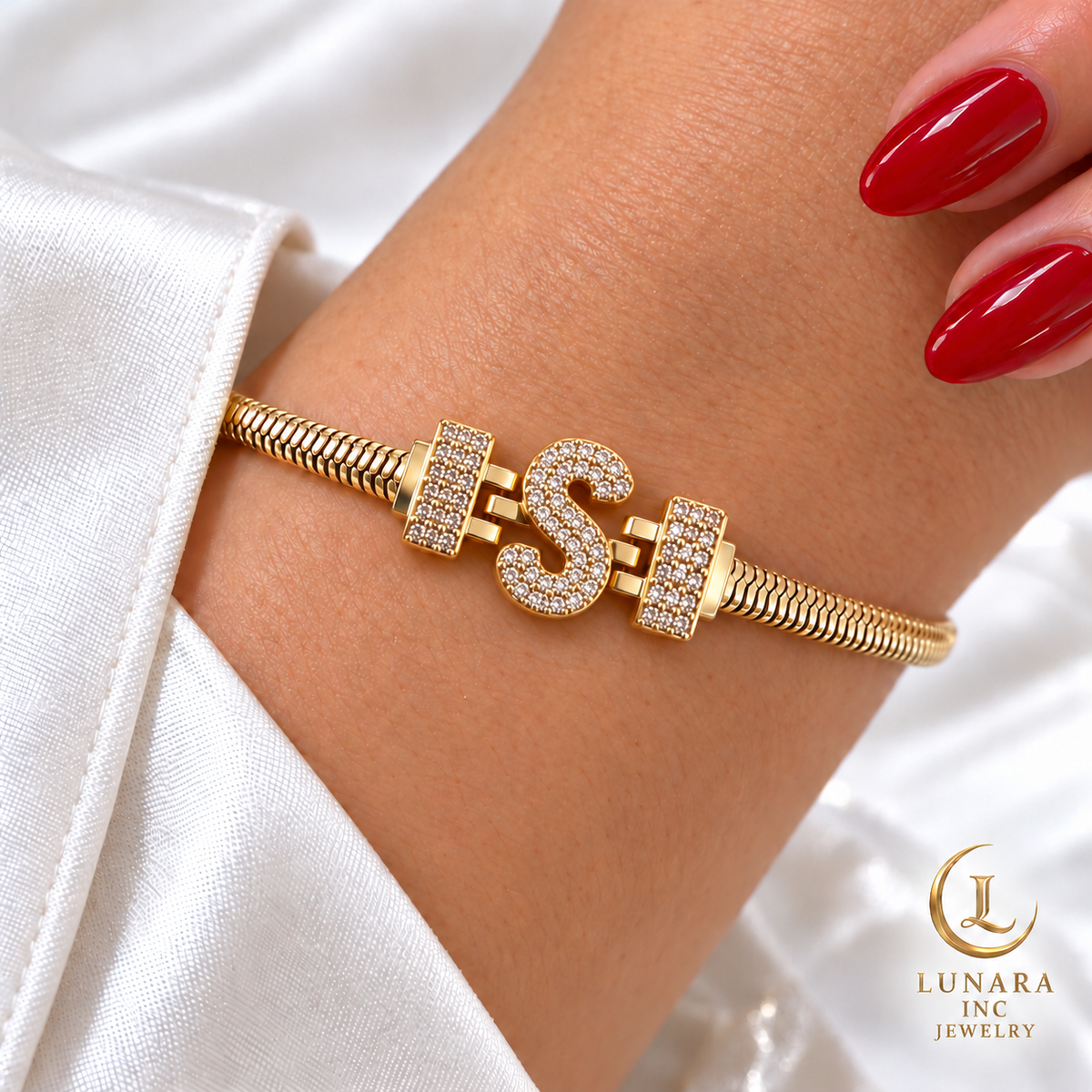 Sparkling Initial Snake Chain Bracelet