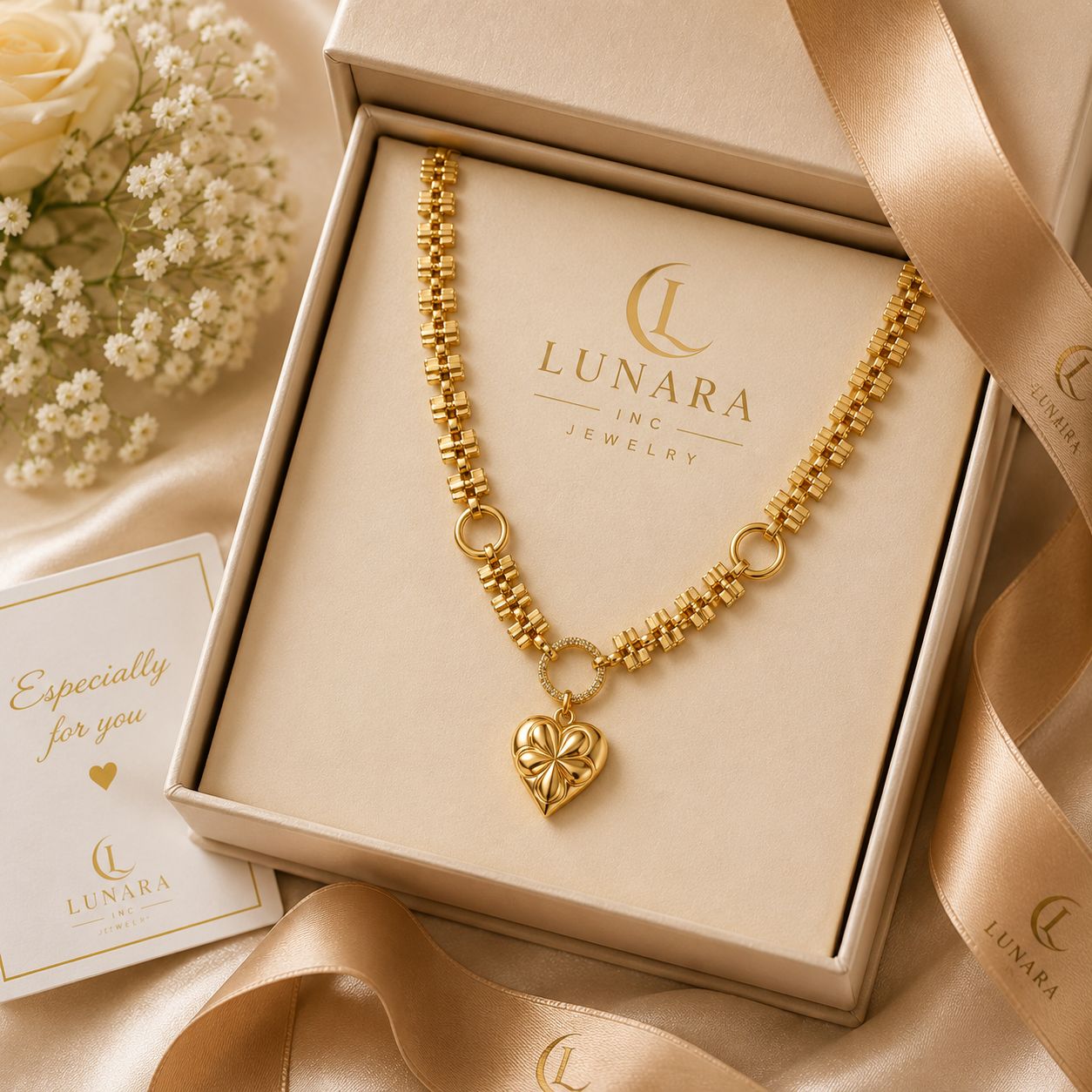 Lunara Golden Heart Statement Necklace