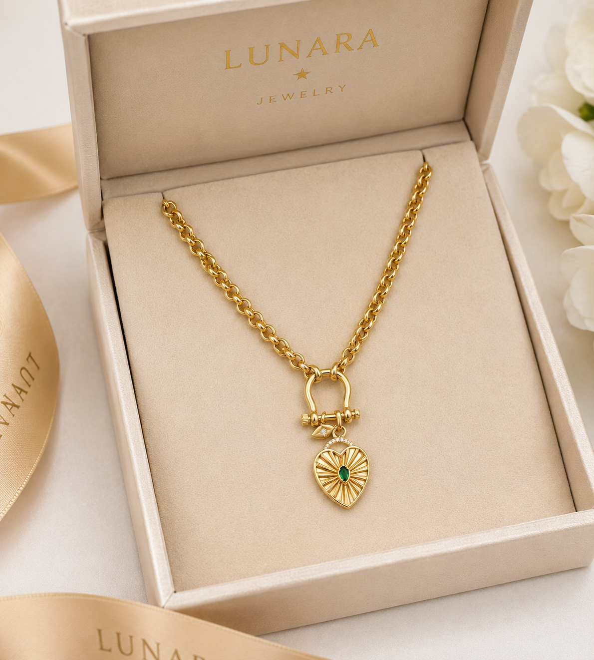 💚 Lunara Emerald Heart Lock Necklace