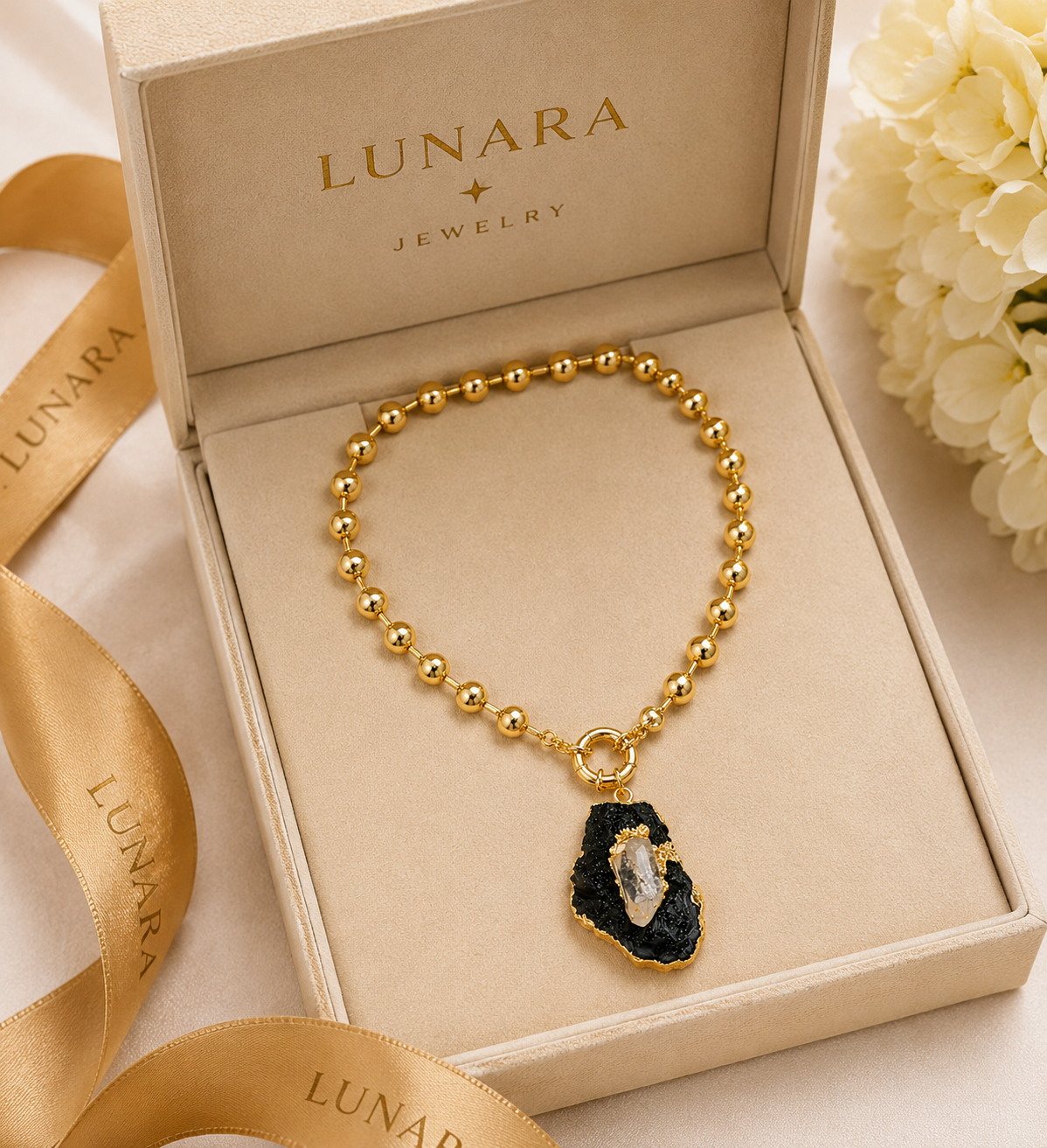 🖤 Lunara Natural Black Tourmaline Statement Necklace