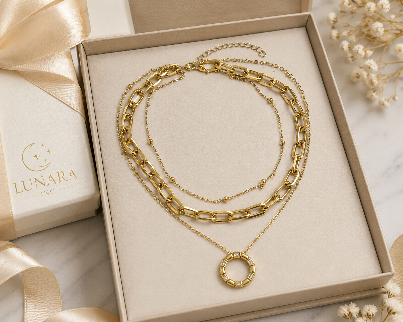 Layered Paperclip Circle Pendant Necklace