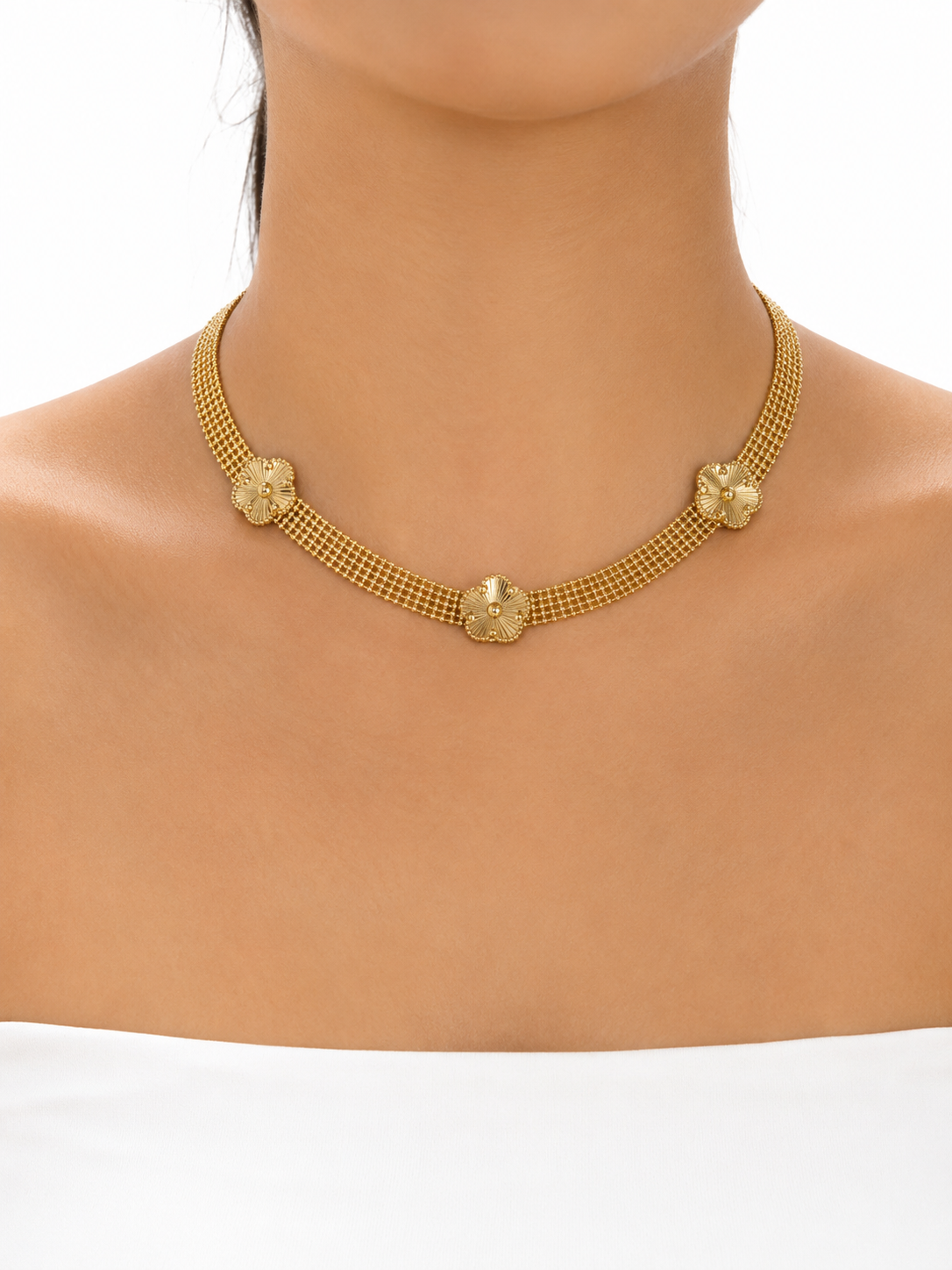 Lunara Golden Blossom Mesh Jewelry Set