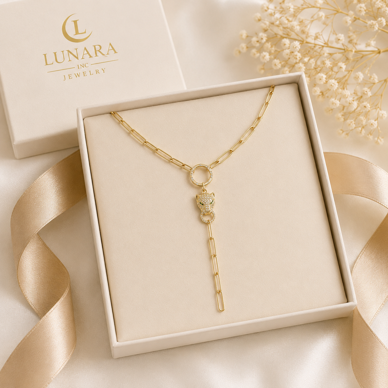 Panther Link Lariat Necklace