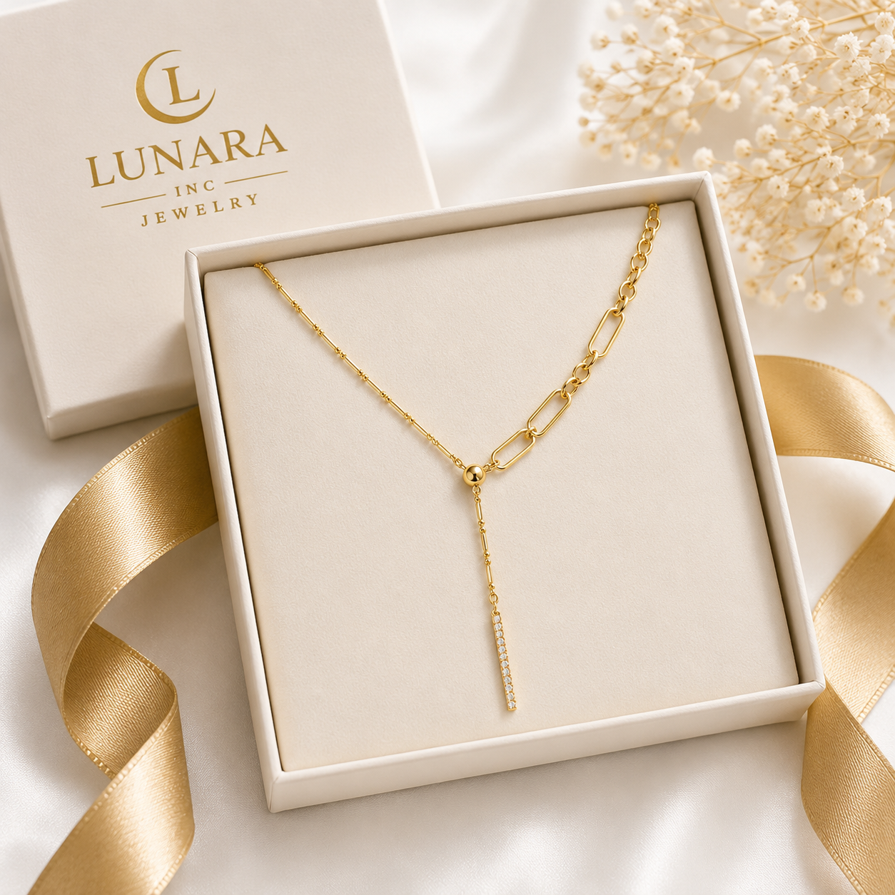 Aurora Paperclip Lariat Necklace
