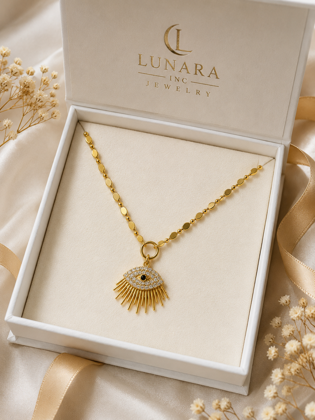 Lunara Evil Eye Disc Chain Necklace